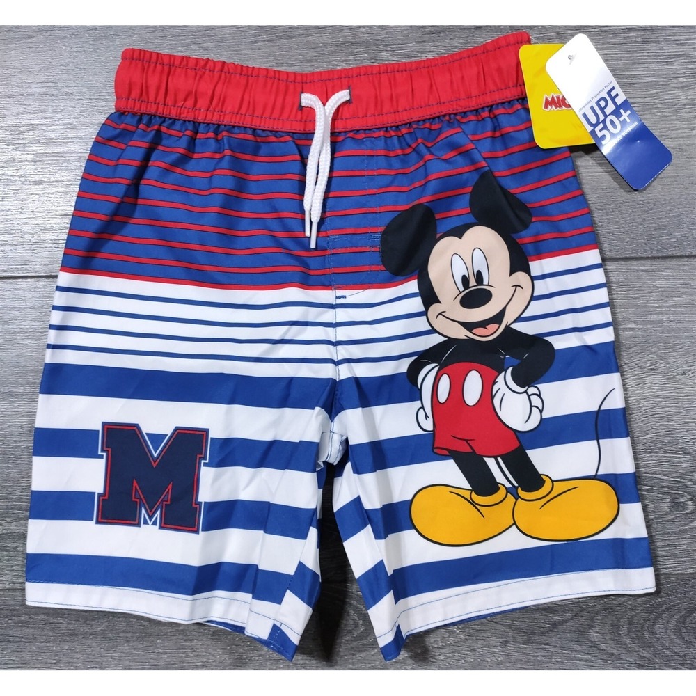 Disney Baby Mickey Mouse Swim Shorts 12 Months Boys Blue Red Striped Board Short